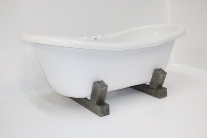Restoria 68" Farmstead Double Slipper Bathtub with Wood Base – White Acrylic Freestanding Soaking Tub