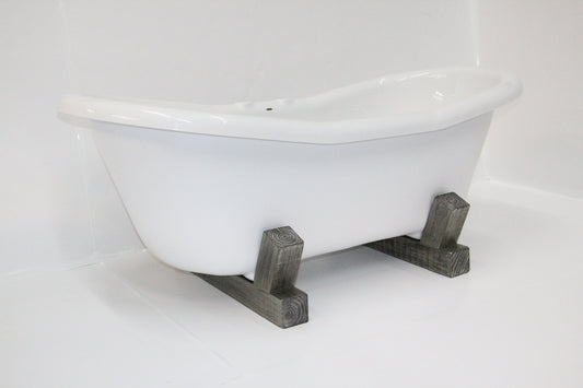 Restoria 68" Farmstead Double Slipper Bathtub with Wood Base – White Acrylic Freestanding Soaking Tub