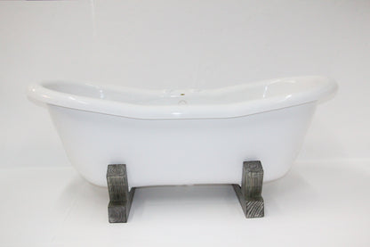Restoria 68" Farmstead Double Slipper Bathtub with Wood Base – White Acrylic Freestanding Soaking Tub