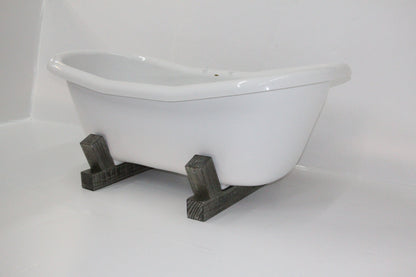 Restoria 68" Farmstead Double Slipper Bathtub with Wood Base – White Acrylic Freestanding Soaking Tub