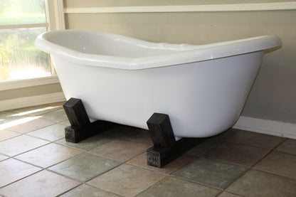Restoria 68" Farmstead Double Slipper Bathtub with Wood Base – White Acrylic Freestanding Soaking Tub