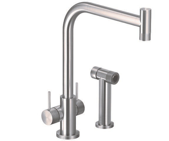 Houzer Kitchen Faucet – Knob Contemporary Dual Kitchen Faucet in Brushed Stainless Steel with Side Spray