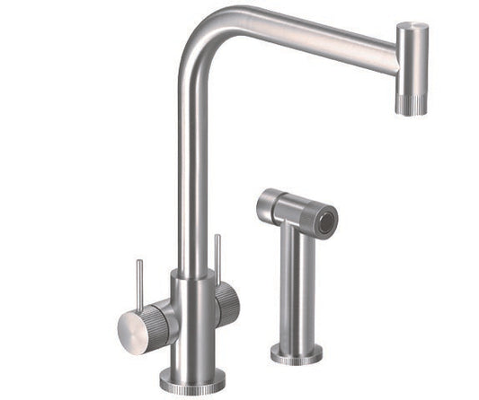 Houzer Kitchen Faucet – Knob Contemporary Dual Kitchen Faucet in Brushed Stainless Steel with Side Spray