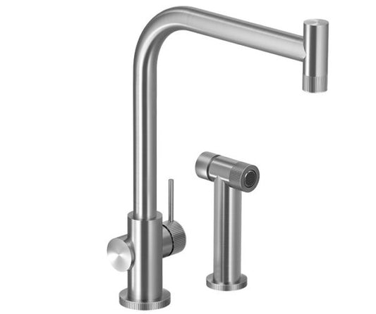 Houzer Kitchen Faucet – Knob Contemporary Single Handle Kitchen Faucet in Brushed Stainless Steel, with Side Spray