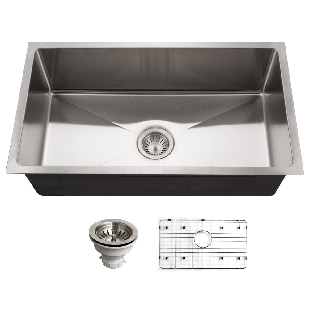 Houzer NOG-4150-1 Nouvelle 31 inch Stainless Steel Undermount Single Bowl Kitchen Sink with Strainer & Grid - NOG-4150-1