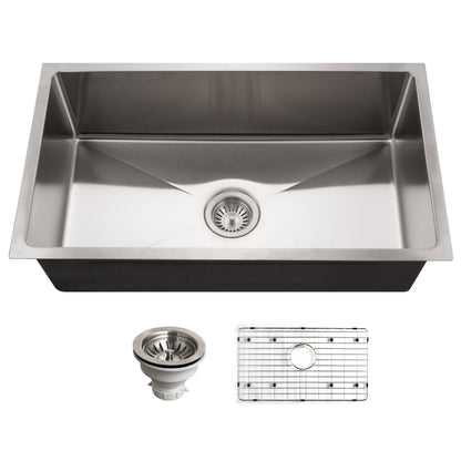 Houzer NOG-4150-1 Nouvelle 31 inch Stainless Steel Undermount Single Bowl Kitchen Sink with Strainer & Grid - NOG-4150-1