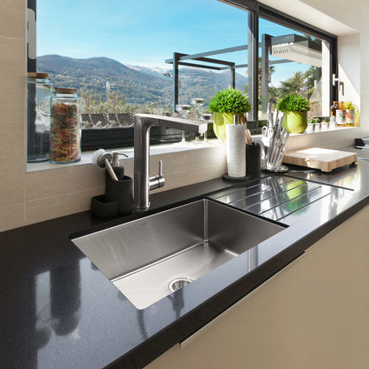 Houzer NOG-4150-1 Nouvelle 31 inch Stainless Steel Undermount Single Bowl Kitchen Sink with Strainer & Grid - NOG-4150-1