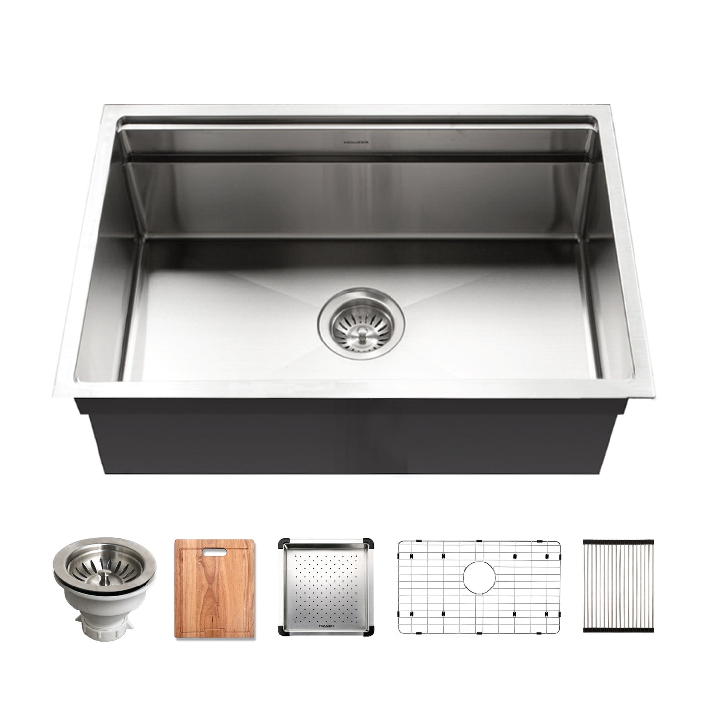 Houzer 26 inch Novus 18 Gauge Stainless Steel Undermount Dual Platform Workstation Kitchen Sink with Accessories- NVS-2600