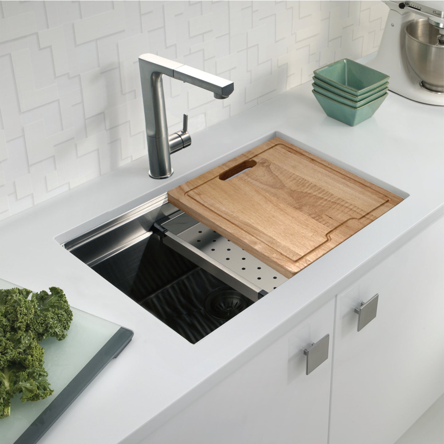Houzer 26 inch Novus 18 Gauge Stainless Steel Undermount Dual Platform Workstation Kitchen Sink with Accessories- NVS-2600