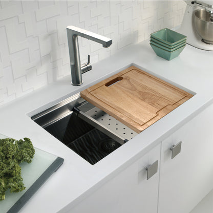 Houzer 26 inch Novus 18 Gauge Stainless Steel Undermount Dual Platform Workstation Kitchen Sink with Accessories- NVS-2600