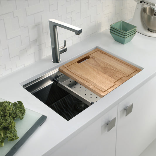 Houzer 26 inch Novus 18 Gauge Stainless Steel Undermount Dual Platform Workstation Kitchen Sink with Accessories- NVS-2600