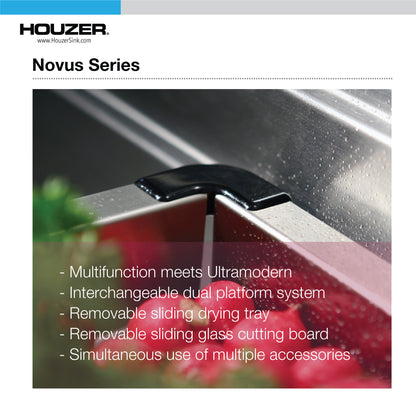 Houzer 26 inch Novus 18 Gauge Stainless Steel Undermount Dual Platform Workstation Kitchen Sink with Accessories- NVS-2600