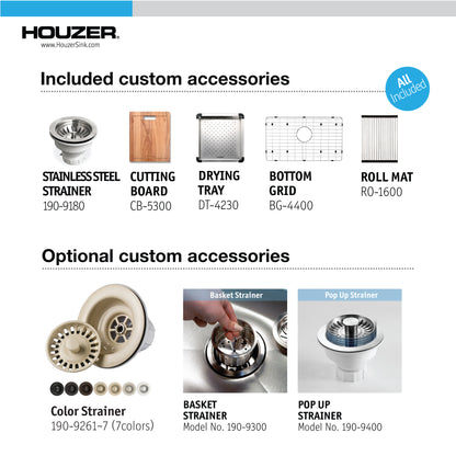 Houzer 26 inch Novus 18 Gauge Stainless Steel Undermount Dual Platform Workstation Kitchen Sink with Accessories- NVS-2600