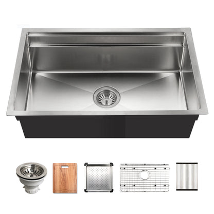 Houzer 32 inch Novus 18 Gauge Stainless Steel Undermount Dual Platform Workstation Kitchen Sink with Accessories - NVS-5200