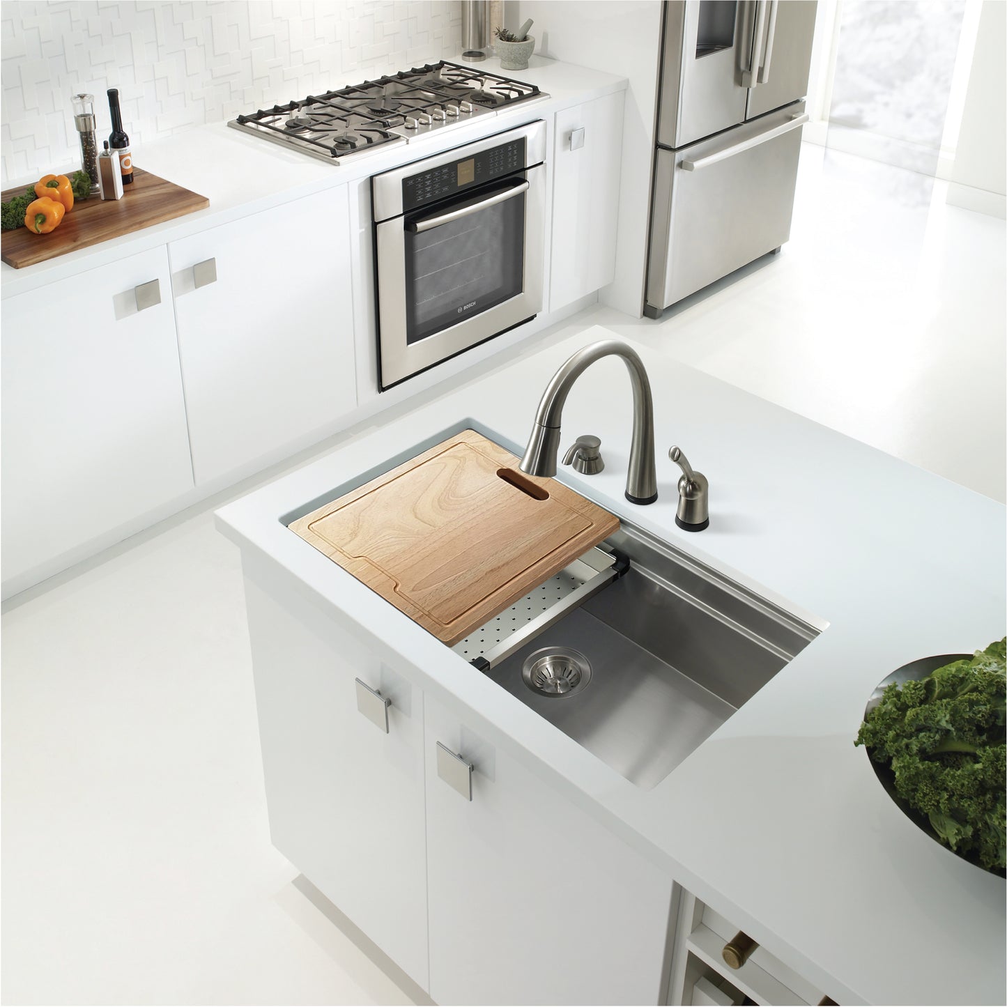 Houzer 32 inch Novus 18 Gauge Stainless Steel Undermount Dual Platform Workstation Kitchen Sink with Accessories - NVS-5200