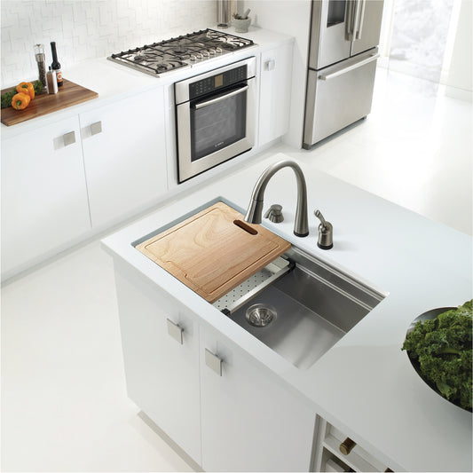 Houzer 32 inch Novus 18 Gauge Stainless Steel Undermount Dual Platform Workstation Kitchen Sink with Accessories - NVS-5200