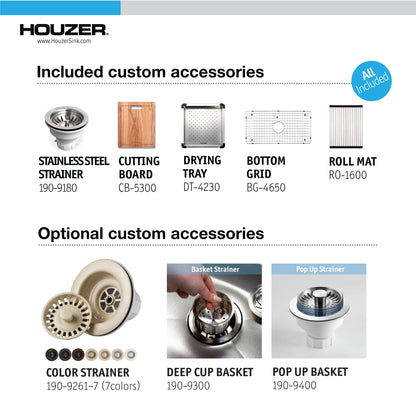 Houzer 32 inch Novus 18 Gauge Stainless Steel Undermount Dual Platform Workstation Kitchen Sink with Accessories - NVS-5200
