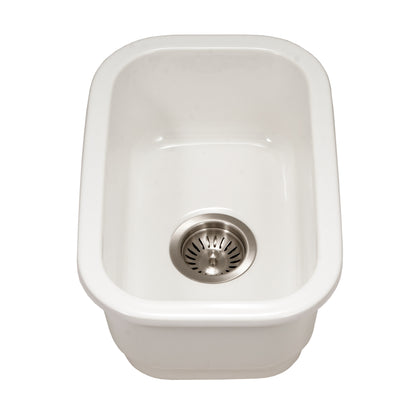 Houzer Platus 13 inch Fireclay Undermount Single Bowl Bar Sink with Strainer & Grid - PTB-1318