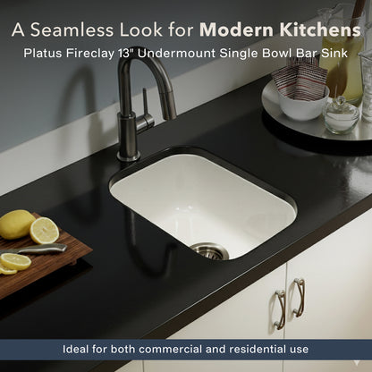 Houzer Platus 13 inch Fireclay Undermount Single Bowl Bar Sink with Strainer & Grid - PTB-1318