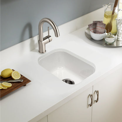Houzer Platus 13 inch Fireclay Undermount Single Bowl Bar Sink with Strainer & Grid - PTB-1318