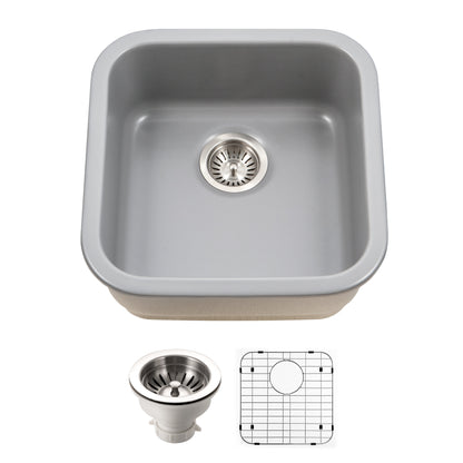 Houzer Platus 19 inch Fireclay Undermount Square Bar Sink with Strainer & Grid- PTB-1919