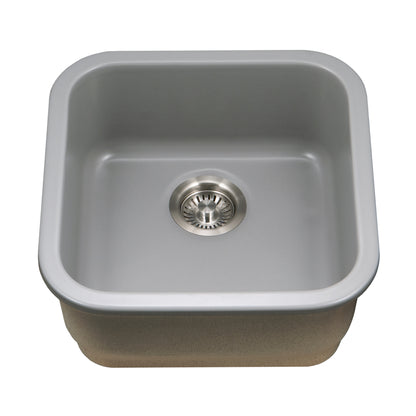 Houzer Platus 19 inch Fireclay Undermount Square Bar Sink with Strainer & Grid- PTB-1919