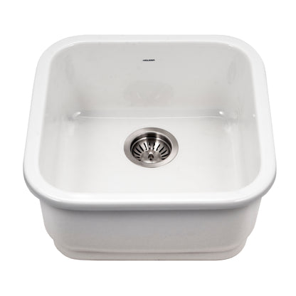 Houzer Platus 19 inch Fireclay Undermount Square Bar Sink with Strainer & Grid- PTB-1919