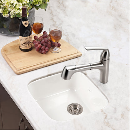 Houzer Platus 19 inch Fireclay Undermount Square Bar Sink with Strainer & Grid- PTB-1919