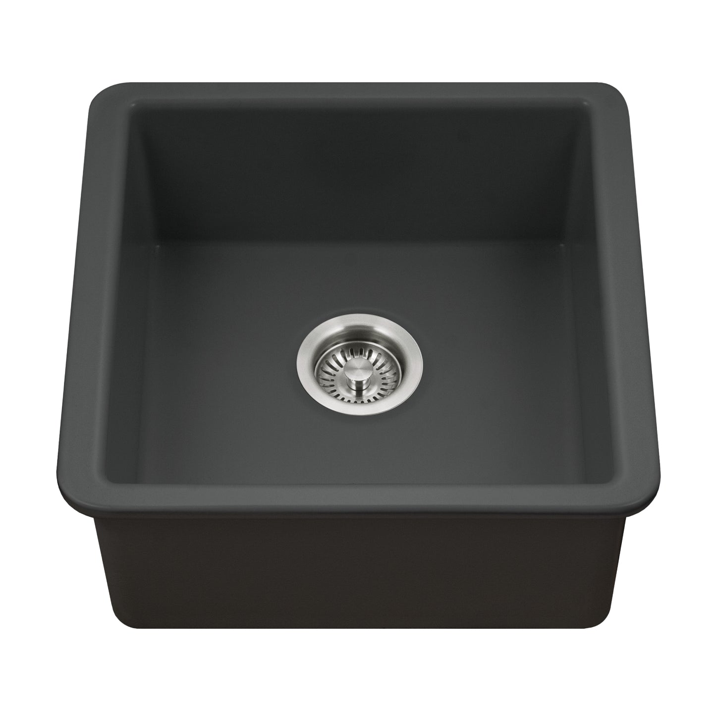 Houzer Platus 20 inch Fireclay Undermount Square Single Bowl Bar Sink - PTB-2020 with Basket Strainer and Basin Grid Included