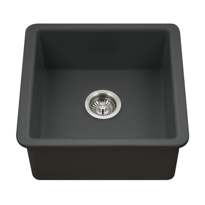 Houzer Platus 20 inch Fireclay Undermount Square Single Bowl Bar Sink - PTB-2020 with Basket Strainer and Basin Grid Included