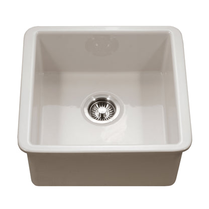 Houzer Platus 20 inch Fireclay Undermount Square Single Bowl Bar Sink - PTB-2020 with Basket Strainer and Basin Grid Included