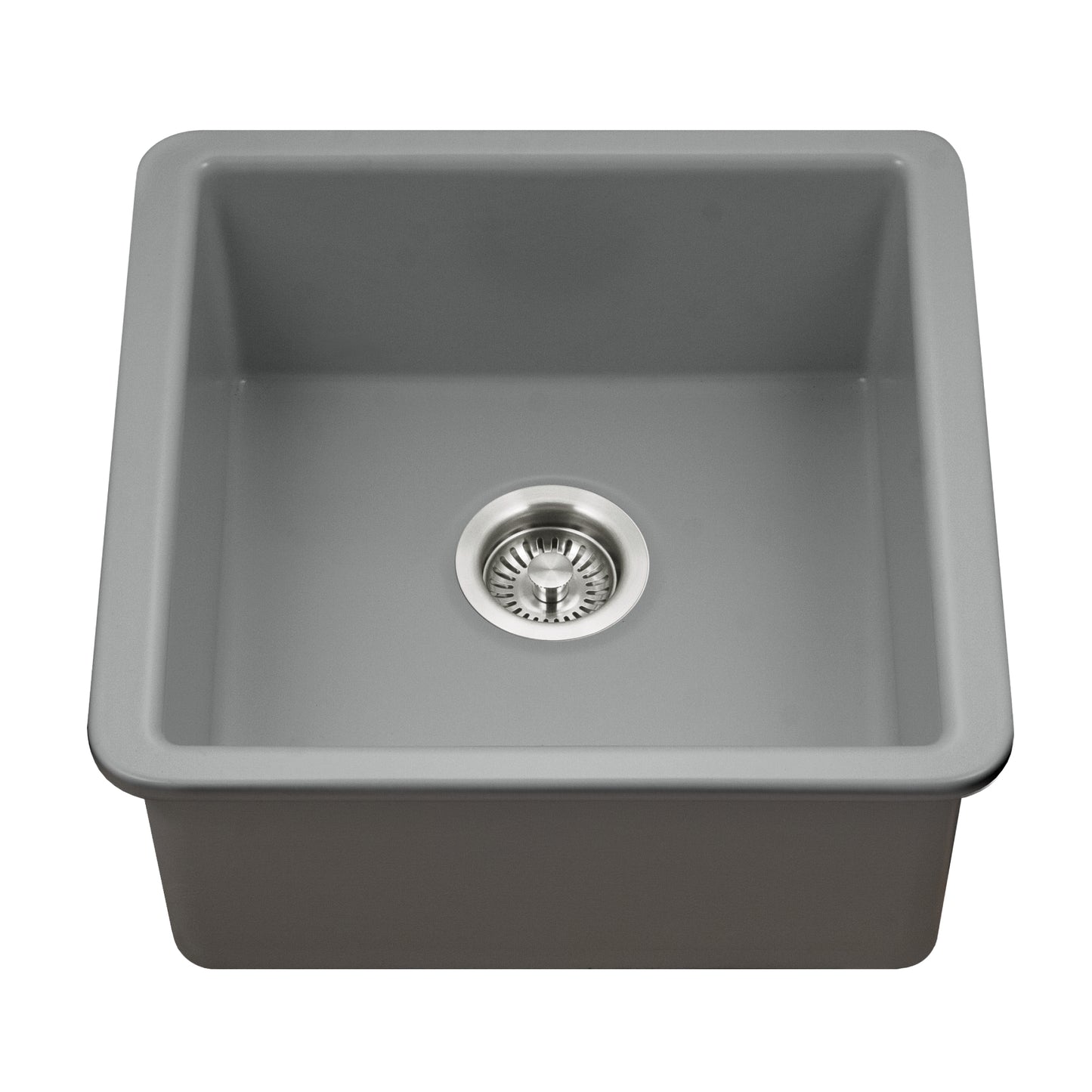 Houzer Platus 20 inch Fireclay Undermount Square Single Bowl Bar Sink - PTB-2020 with Basket Strainer and Basin Grid Included