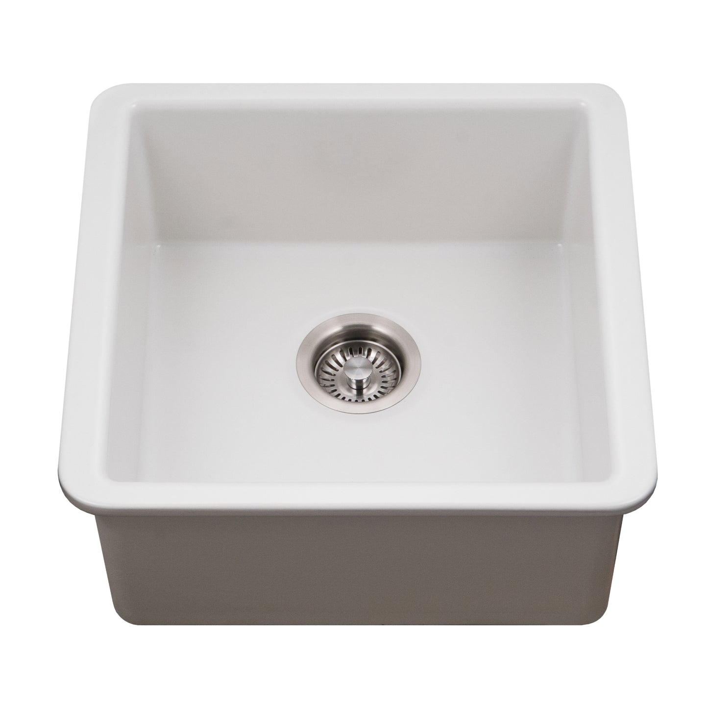 Houzer Platus 20 inch Fireclay Undermount Square Single Bowl Bar Sink - PTB-2020 with Basket Strainer and Basin Grid Included