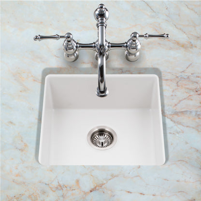 Houzer Platus 20 inch Fireclay Undermount Square Single Bowl Bar Sink - PTB-2020 with Basket Strainer and Basin Grid Included