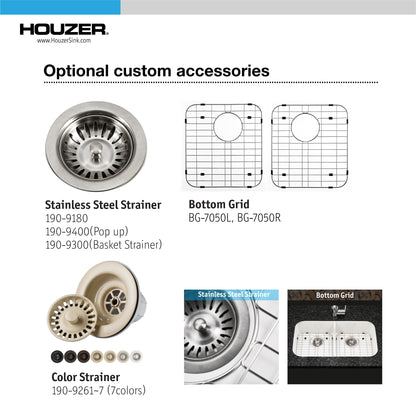 Houzer Platus 32 inch Fireclay Apron Front Farmhouse 50/50 Double Bowl Kitchen Sink with Low Divider - PTD-6400 with Basket Strainer and Basin Grids Included