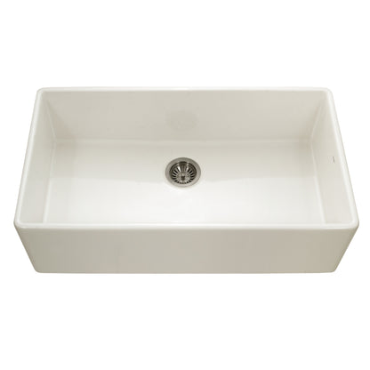 Houzer Platus 36 inch Fireclay Apron Front Farmhouse Single Bowl Kitchen Sink with Strainer & Grid - PTG-3600