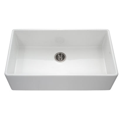 Houzer Platus 36 inch Fireclay Apron Front Farmhouse Single Bowl Kitchen Sink with Strainer & Grid - PTG-3600