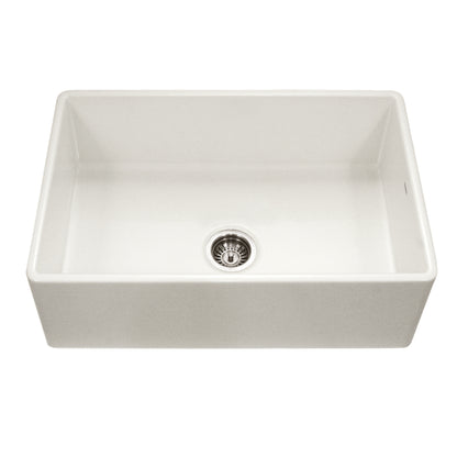 Houzer Platus 33 inch Fireclay Apron Front Farmhouse Kitchen Sink with Strainer & Grid - PTG-4300 W