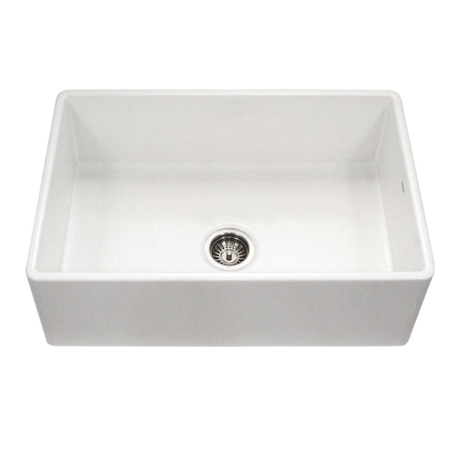Houzer Platus 33 inch Fireclay Apron Front Farmhouse Kitchen Sink with Strainer & Grid - PTG-4300 W