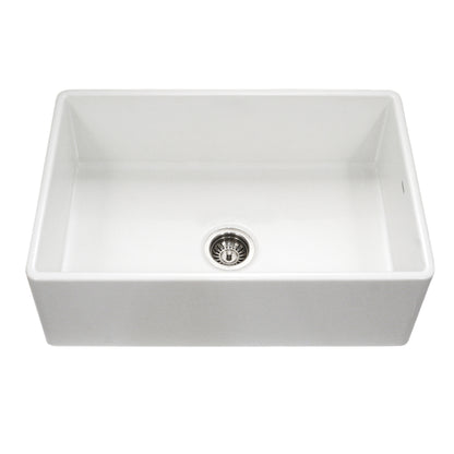 Houzer Platus 33 inch Fireclay Apron Front Farmhouse Kitchen Sink with Strainer & Grid - PTG-4300 W