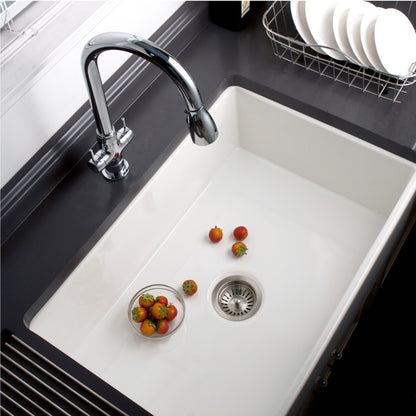 Houzer Platus 33 inch Fireclay Apron Front Farmhouse Kitchen Sink with Strainer & Grid - PTG-4300 W