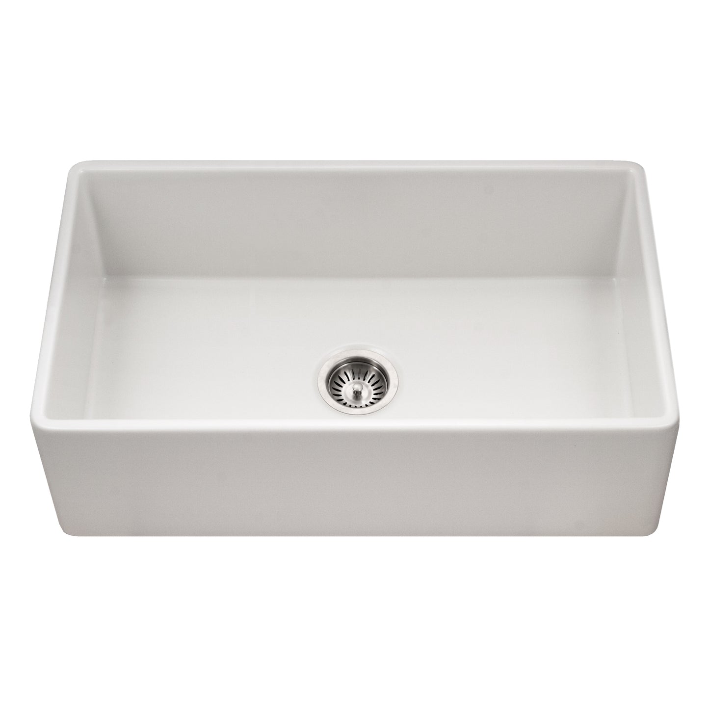 Houzer Platus 33 inch Fireclay Apron Front Farmhouse Single Bowl Kitchen Sink - PTG-4318 with Basket Strainer and Basin Grid Included