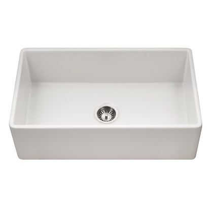 Houzer Platus 33 inch Fireclay Apron Front Farmhouse Single Bowl Kitchen Sink - PTG-4318 with Basket Strainer and Basin Grid Included