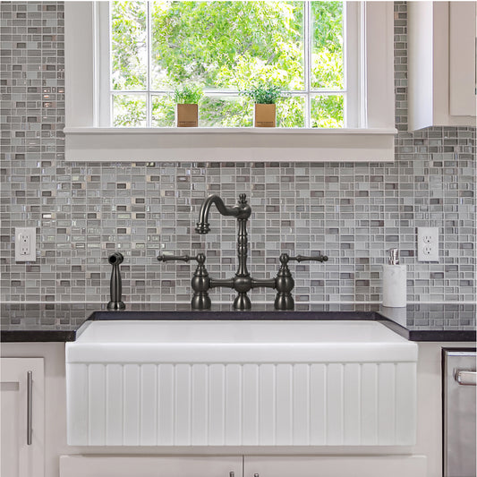 Houzer Platus 33 inch Fireclay Apron Front Farmhouse Single Bowl Kitchen Sink - PTG-4318 with Basket Strainer and Basin Grid Included