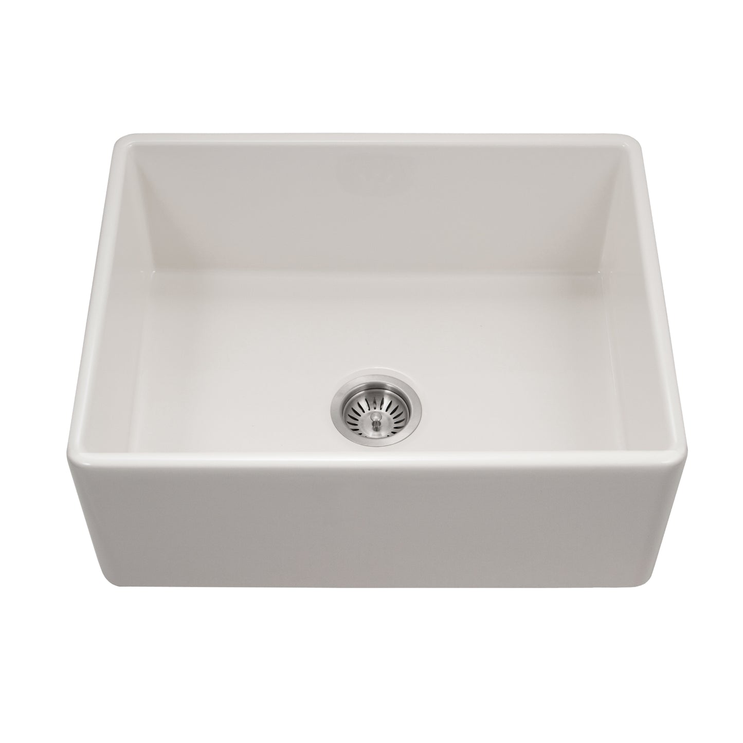 Houzer Platus 26 inch Fireclay Apron Front Farmhouse Single Bowl Kitchen Sink - PTS-2600 WH-C with Basket Strainer and Basin Grid Included