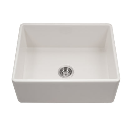 Houzer Platus 26 inch Fireclay Apron Front Farmhouse Single Bowl Kitchen Sink - PTS-2600 WH-C with Basket Strainer and Basin Grid Included