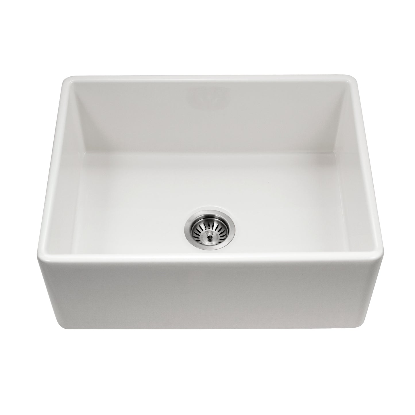 Houzer Platus 26 inch Fireclay Apron Front Farmhouse Single Bowl Kitchen Sink - PTS-2600 WH-C with Basket Strainer and Basin Grid Included