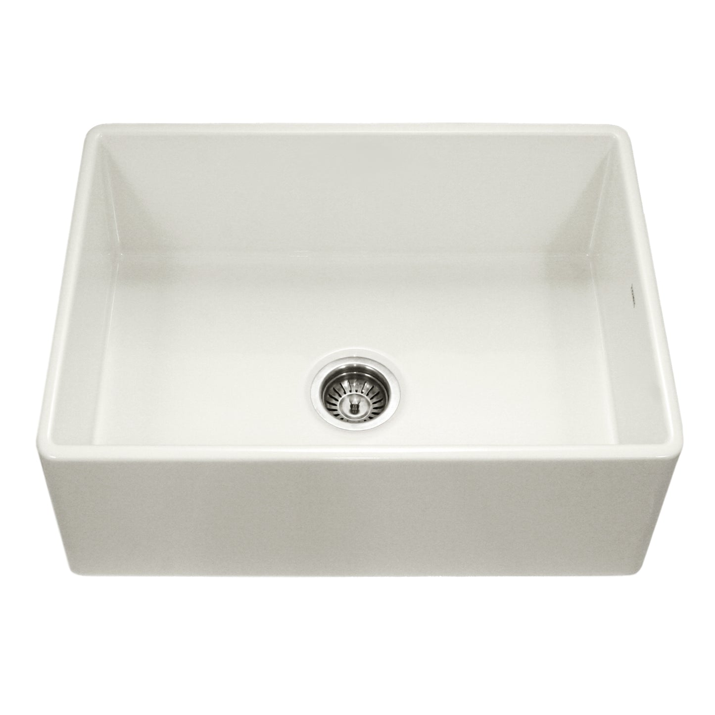 Houzer Platus 30 inch Fireclay Apron Front Farmhouse Single Bowl Kitchen Sink with Strainer & Grid - PTS-4100 WH-C