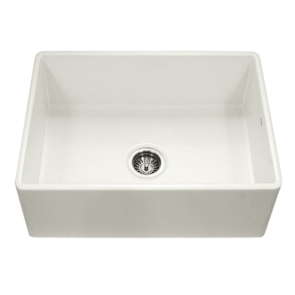 Houzer Platus 30 inch Fireclay Apron Front Farmhouse Single Bowl Kitchen Sink with Strainer & Grid - PTS-4100 WH-C