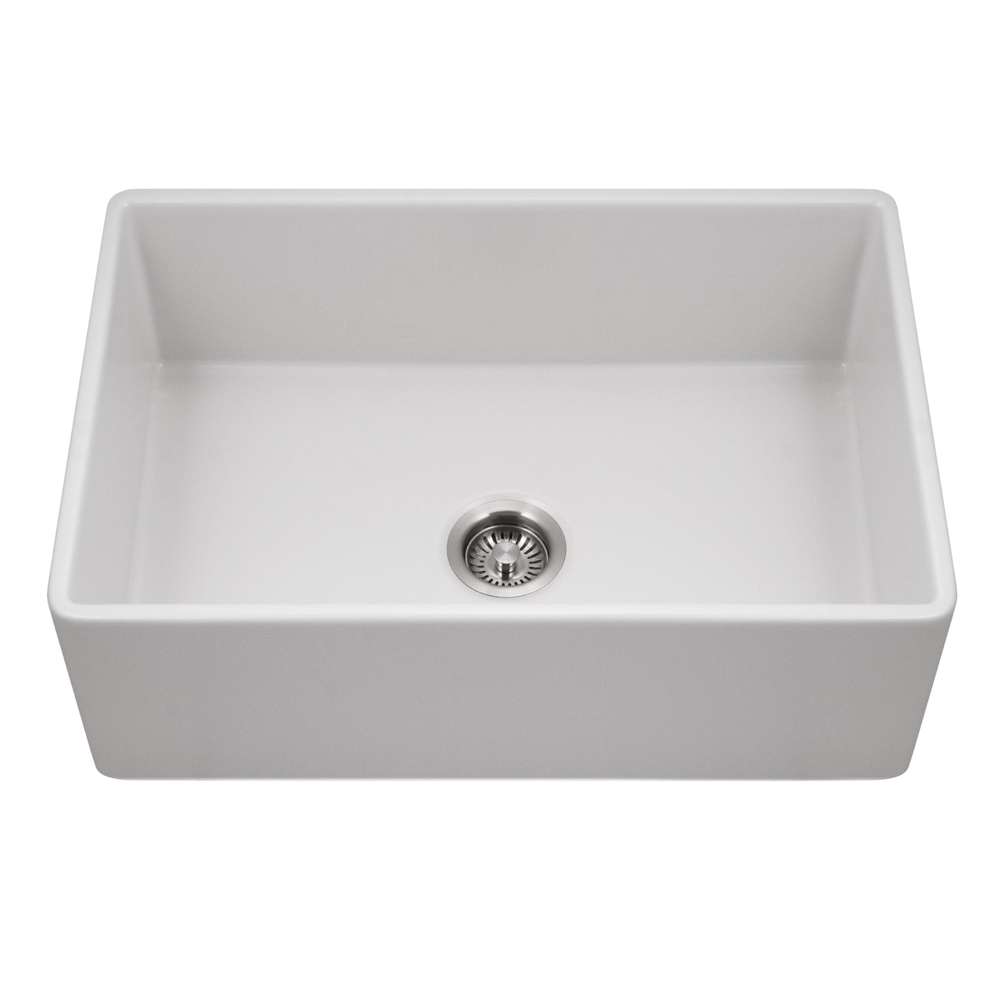 Houzer Platus 30 inch Fireclay Apron Front Farmhouse Single Bowl Kitchen Sink with Strainer & Grid - PTS-4100 WH-C